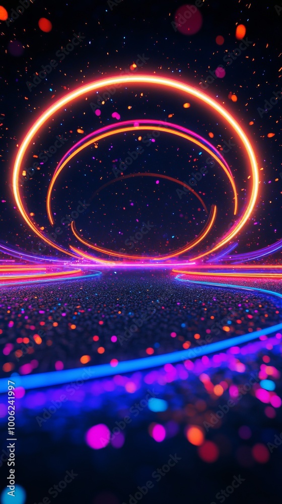 Wall mural neon lights creating abstract circular shapes background