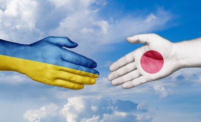 Japan and Ukraine country handshaking with flags, consensus concept international co-operation illustration