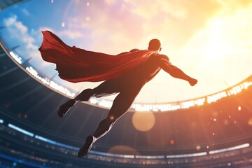Superman flying in stadium