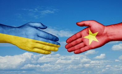 Vietnam and Ukraine country handshaking with flags, consensus concept international co-operation illustration