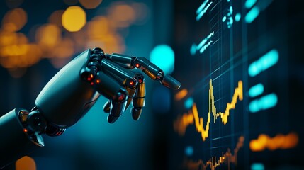 A robot using an augmented reality interface to analyze global investment opportunities and stock market growth