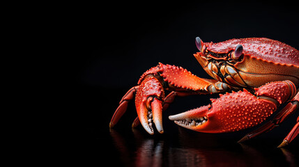 Isolated red-cooked crab on black background