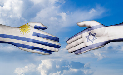 Israel and Uruguay country handshaking with flags, consensus concept international co-operation illustration