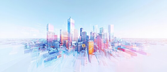 Fototapeta premium A virtual reality display showcasing sensordriven analytics about city growth, blending physical and digital cityscapes, smart city, VR technology, sensors
