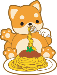 Cute puppy kawaii dog lovely animal vector icon. Fluffy Shiba Inu pet stickers. Happy doggy activities illustrations.
