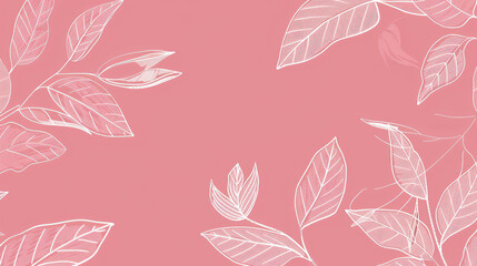 Fototapeta premium A pink background botanical illustration with simple shapes. The design consists of simple white lines on a pink background, creating a minimalist and clean aesthetic.