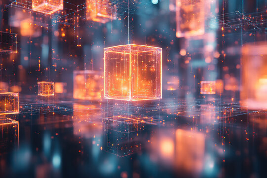 Digital Blockchain Network at Night
