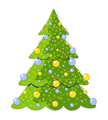 Sparkle twinkling Christmas-tree ornaments 2D cartoon object. Baubles xmas evergreen coniferous. Christmastree isolated element flat vector clipart on white background. Spot illustration