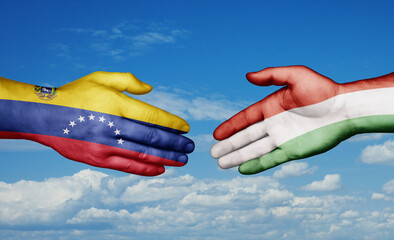 Hungary and Venezuela country handshaking with flags, consensus concept international co-operation illustration