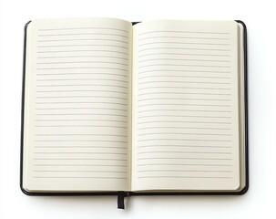 Blank Open Notebook with Lines and Black Cover
