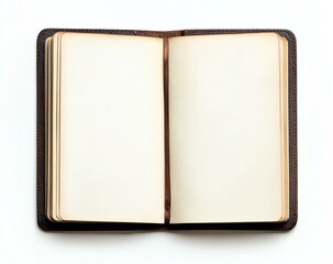 Open Notebook with Aged Pages and Brown Cover