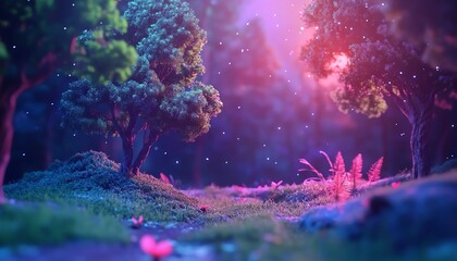 Obraz premium Magical forest with glowing lights