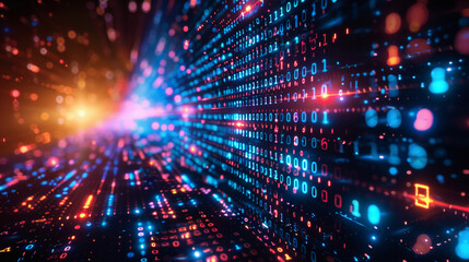 Naklejka premium A sleek digital background ideal for AI, neural networks, data transmission, encryption, archives, audio-visuals, and cutting-edge scientific research visuals.