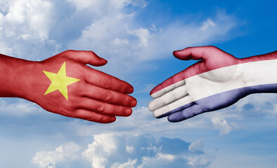 Netherlands and Vietnam country handshaking with flags, consensus concept international co-operation illustration