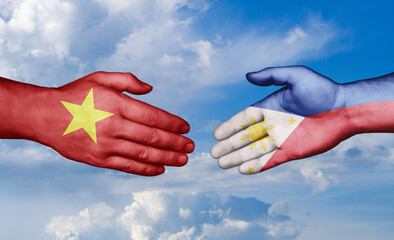 Philippines and Vietnam country handshaking with flags, consensus concept international co-operation illustration