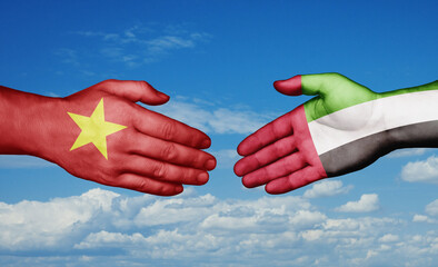 United Arab Emirates and Vietnam country handshaking with flags, consensus concept international co-operation illustration