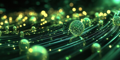 a sphere with glowing lights in the background