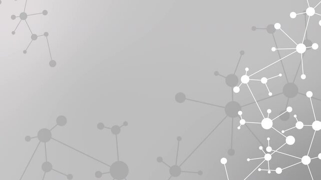 Shiny gray and white molecular structure, grid moving slowly on a light background. Copy space. Loop animation.