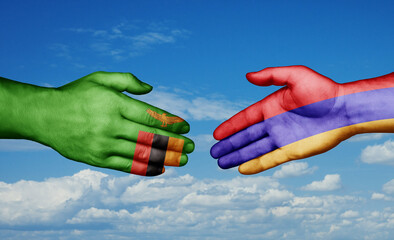 Armenia and Zambia country handshaking with flags, consensus concept international co-operation illustration