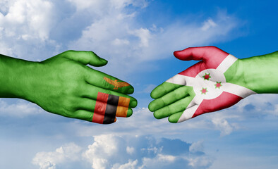 Burundi and Zambia country handshaking with flags, consensus concept international co-operation illustration