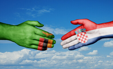 Croatia and Zambia country handshaking with flags, consensus concept international co-operation illustration