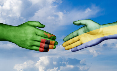 Gabon and Zambia country handshaking with flags, consensus concept international co-operation illustration