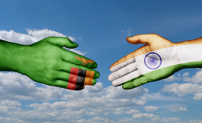 India and Zambia country handshaking with flags, consensus concept international co-operation illustration