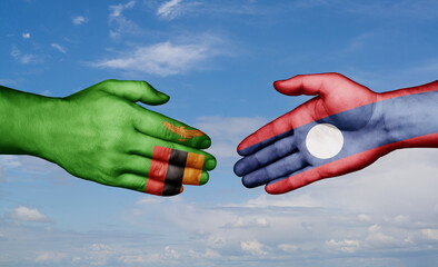 Laos and Zambia country handshaking with flags, consensus concept international co-operation illustration