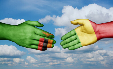 Mali and Zambia country handshaking with flags, consensus concept international co-operation illustration