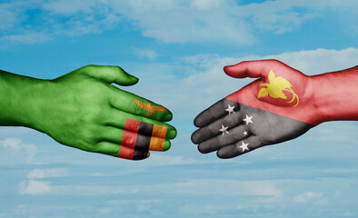 Papua New Guinea and Zambia country handshaking with flags, consensus concept international co-operation illustration