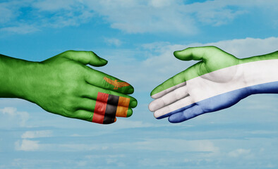 Sierra Leone or Salone and Zambia country handshaking with flags, consensus concept international co-operation illustration