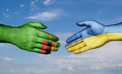 Ukraine and Zambia country handshaking with flags, consensus concept international co-operation illustration