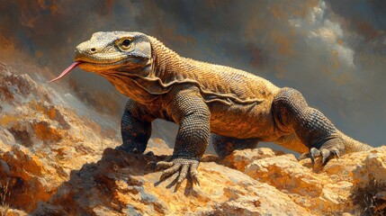 A detailed depiction of a lizard on rocky terrain, showcasing nature.