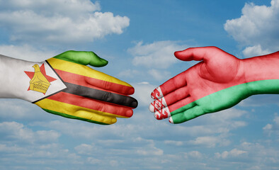 Belarus and Zimbabwe country handshaking with flags, consensus concept international co-operation illustration