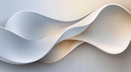 Abstract White Background with Three-Dimensional Curves in the Shape of Ribbons