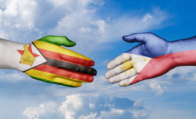 Philippines and Zimbabwe country handshaking with flags, consensus concept international co-operation illustration
