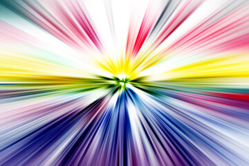 Obraz premium Abstract surface of blur radial zoom in rainbow tones on white background. Bright spectacular background with radial, diverging, converging lines. 
