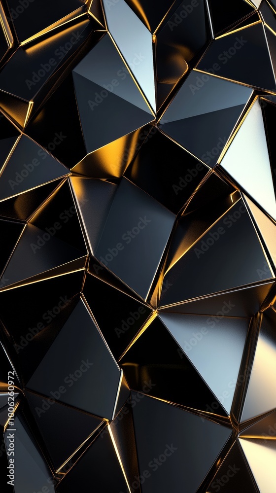 Poster Abstract background forming by black and gold triangles