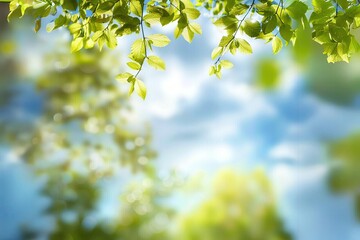 Soft blurred background with spring blossoms, trees, and warm sunlight