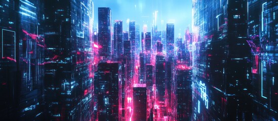 Fototapeta premium Cyberpunk Cityscape - Neon Glow