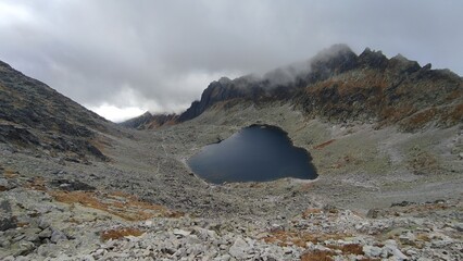 Bystra lavka, Tatry, Slovakia. Mountain lake with rocks 