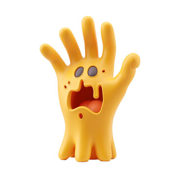 3D illustration of a mutant hand with eyes and mouth 