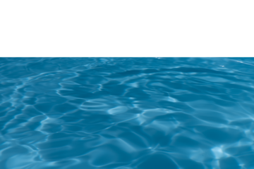 Blue water with ripples on the surface. Defocus blurred transparent blue colored clear calm water surface texture with splashes and bubbles. Water waves with shining pattern texture background.