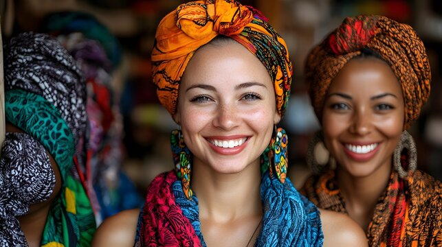 Black women immersing themselves in traditional local markets, appreciating handmade crafts and cultural exchanges