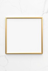A simple golden frame on a white marble background.
