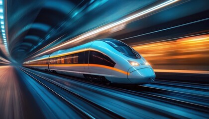 Fototapeta premium High-speed train on a sleek track, vibrant motion blur, soft lighting, futuristic design, photo-realism