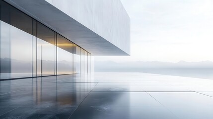 Obraz premium Minimalist building with sleek lines, neutral tones, soft lighting, modern design, clean composition, 3D render