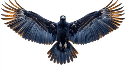 Majestic eagle showing wingspan on white background