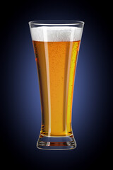 Glass of beer on accent gradient background. Bar theme. Alcoholic drink. 3d rendering.