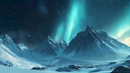 Vibrant northern lights over serene snowy mountain range image